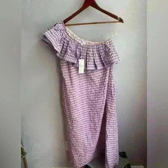 NEVER A WALLFLOWER Women's One-Shoulder MIDI Dress Purple Gingham Checkered Med - Picture 5 of 9